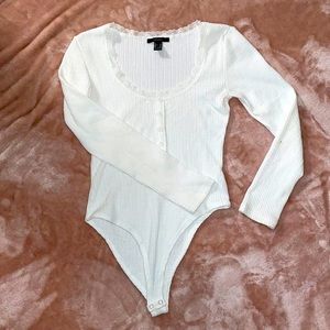 Forever 21 White Lace Trim Bodysuit